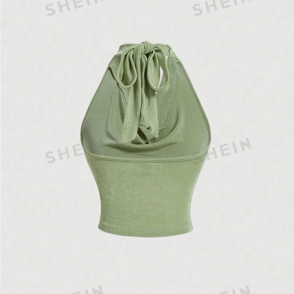 SHEIN MOD Retro Women's Knitted Halter Cowl Collar Sweater Top - Picture 2 of 3